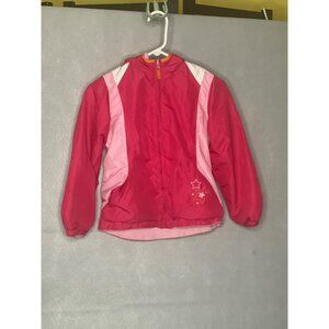 Cherokee Girls Windbreaker Jacket Size 7-8 Pink Polyester Hooded Star Design Lig